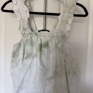 ZARA Green and White Tie-Dye Sleeveless Top